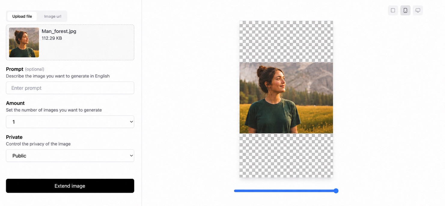 AI uncrop tool result with a portrait naturally extended beyond a tight crop
